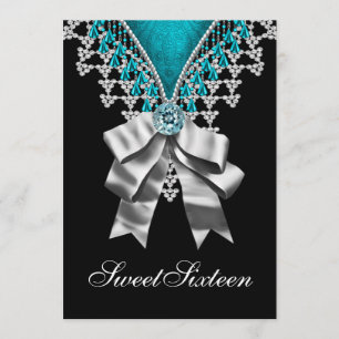 Zwarte Teal Blauwe Sweet Sixteen Verjaardagsfeestj Kaart