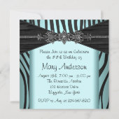 Zwarte Teal Blauwe Zebra Vrouw Gebedsfeest Kaart (Achterkant)