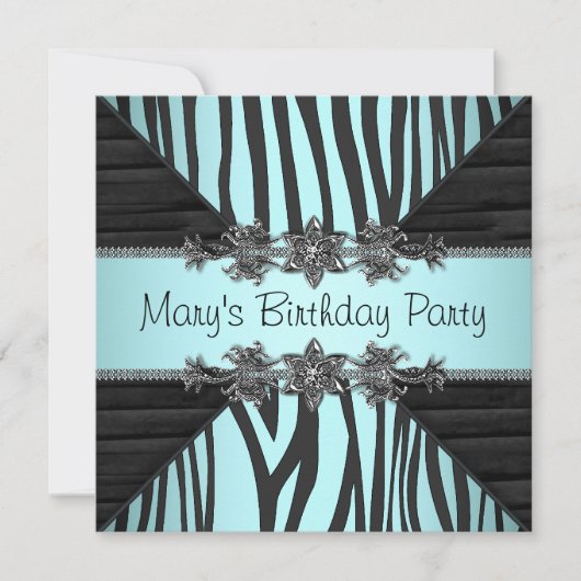 Zwarte Teal Blauwe Zebra Vrouw Gebedsfeest Kaart (Voorkant)