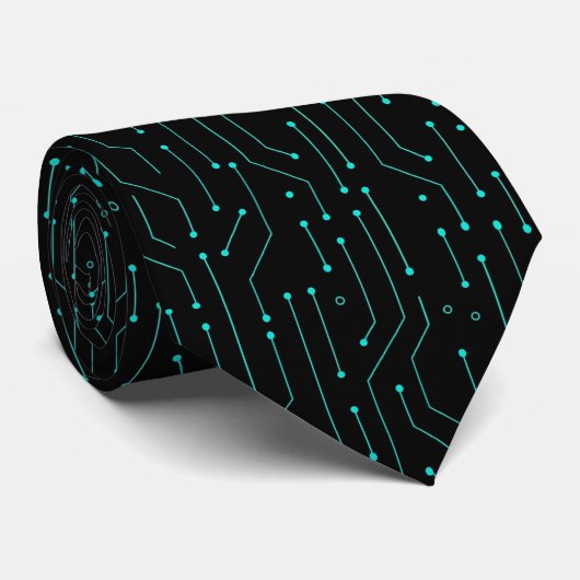 Zwarte Teal Geometrisch Patroon Stropdas (Opgerold)