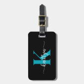 Zwarte Teal Monogram Bagagelabel (Voorkant verticaal)