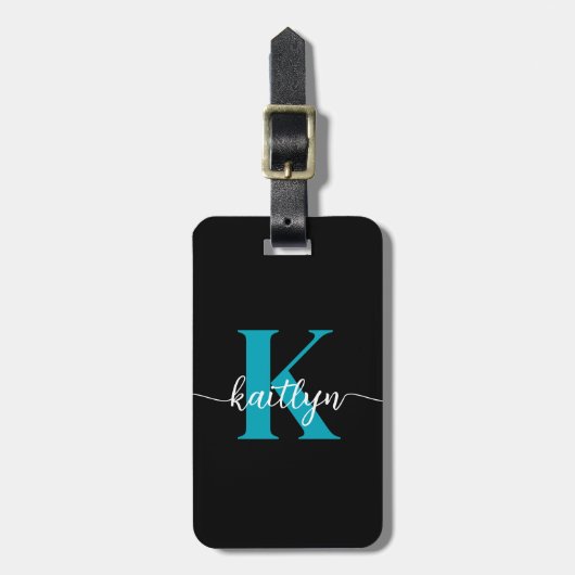 Zwarte Teal Monogram Bagagelabel (Voorkant verticaal)