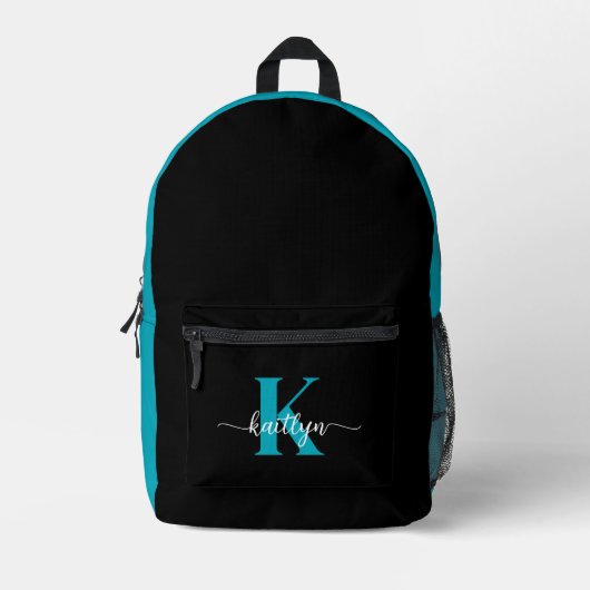 Zwarte Teal Monogram Bedrukte Rugzak (Voorkant)