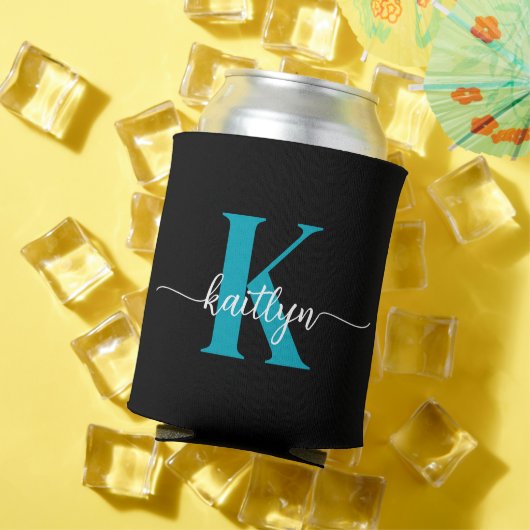 Zwarte Teal Monogram Blikjeskoeler (Insitu Zomer)