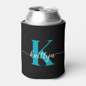 Zwarte Teal Monogram Blikjeskoeler (Blikje Voorkant)
