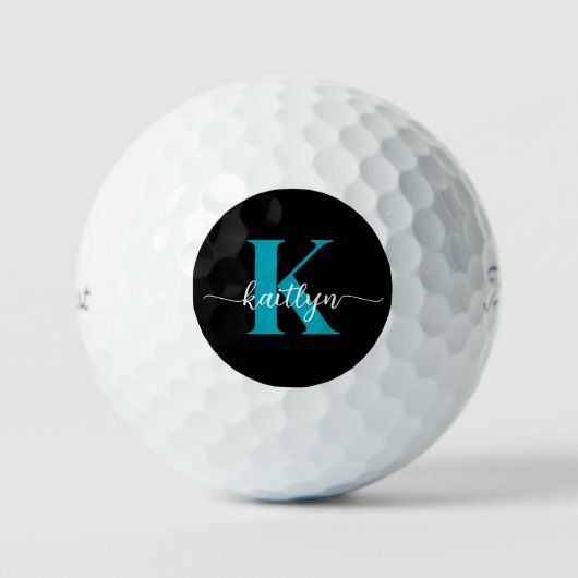Zwarte Teal Monogram Golfballen (Voorkant)