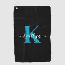 Zwarte Teal Monogram Golfhanddoek