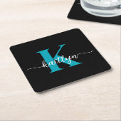 Zwarte Teal Monogram  Kartonnen Onderzetters (Schuin)