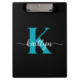 Zwarte Teal Monogram Klembord