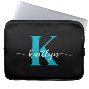 Zwarte Teal Monogram Laptop Sleeve