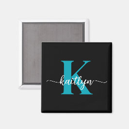 Zwarte Teal Monogram Magneet