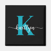 Zwarte Teal Monogram Magneet (Voorkant)
