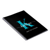 Zwarte Teal Monogram Notitieboek (Rechterzijde)