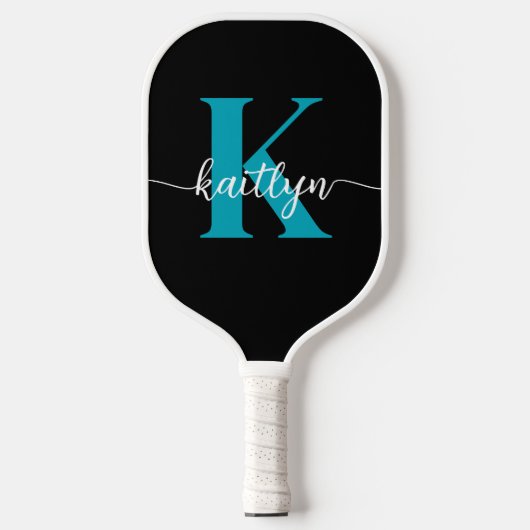 Zwarte Teal Monogram Pickleball Paddle (Voorkant)
