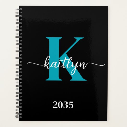 Zwarte Teal Monogram Planner (Voorkant)