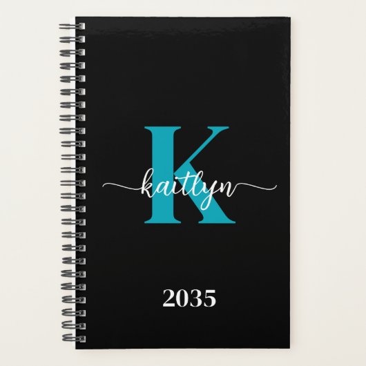 Zwarte Teal Monogram Planner (Voorkant)
