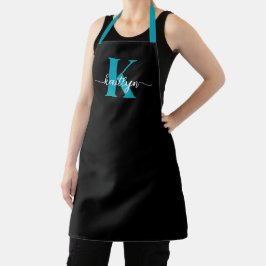 Zwarte Teal Monogram Schort