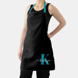 Zwarte Teal Monogram Schort