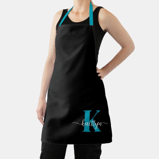 Zwarte Teal Monogram Schort (Insitu)