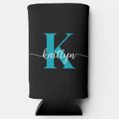 Zwarte Teal Monogram Seltzer Blikjeskoeler (Voorkant)