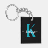Zwarte Teal Monogram Sleutelhanger (Voorkant Links)