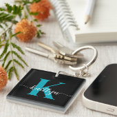 Zwarte Teal Monogram Sleutelhanger (Voorkant Rechts)