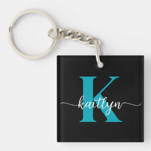Zwarte Teal Monogram Sleutelhanger