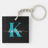 Zwarte Teal Monogram Sleutelhanger (Achterkant)