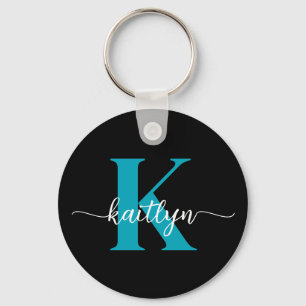 Zwarte Teal Monogram Sleutelhanger