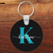Zwarte Teal Monogram Sleutelhanger (Achterkant)