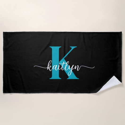 Zwarte Teal Monogram Strandlaken (Voorkant)