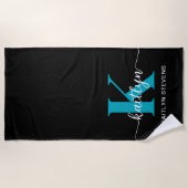 Zwarte Teal Monogram Strandlaken (Voorkant)