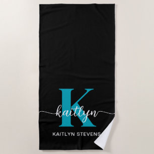 Zwarte Teal Monogram Strandlaken