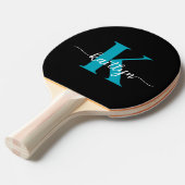 Zwarte Teal Monogram Tafeltennisbatje (Voorkant Gekanteld)