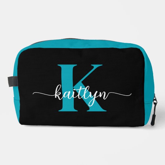 Zwarte Teal Monogram Toilettasje (Voorkant)