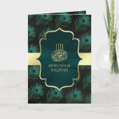 Zwarte Teal Pauwveren QR-code Moslim Bruiloft (Voorkant)