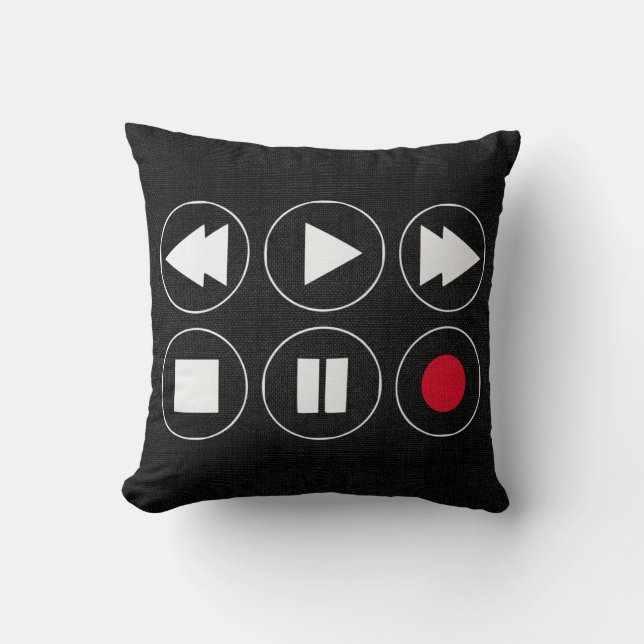 zwarte Tech-pictogrammen spoelen Snel vooruit spel Kussen (Voorkant)