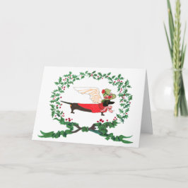 Zwarte teckel blaft voor vreugde! feestdagen kaart