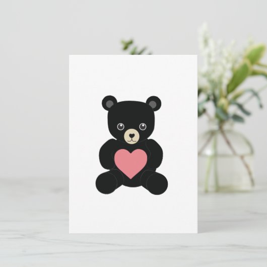 Zwarte teddybeer met hart kaart (Staand voorkant)