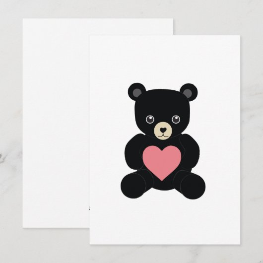 Zwarte teddybeer met hart kaart (Voorkant / Achterkant)