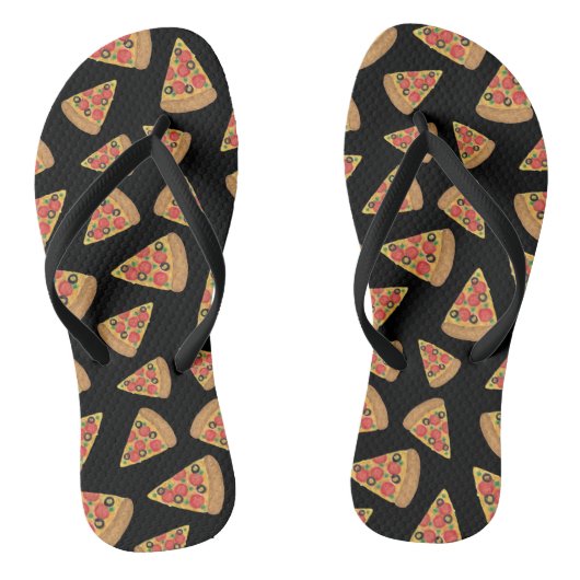 Zwarte Teenslippers Pizza Pattern (Voetbed)