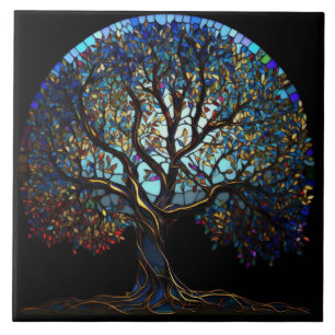 Zwarte tegel met meerkleurige mozaïekboom van het  tegeltje