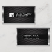 Zwarte tegelachtergrond | zilveren metalen rand visitekaartje (Voorkant / Achterkant)