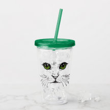 Zwarte Tekening van kat kant Whiskers Green Eyes