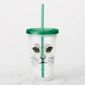 Zwarte Tekening van kat kant Whiskers Green Eyes Acryl Drinkbeker (Voorkant)