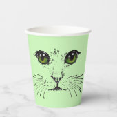 Zwarte Tekening van kat kant Whiskers Green Eyes Papieren Bekers (Voorkant)