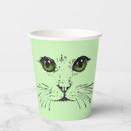 Zwarte Tekening van kat kant Whiskers Green Eyes Papieren Bekers