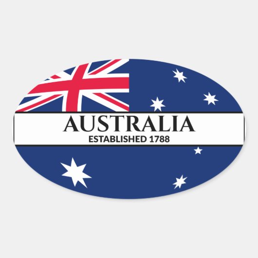 Zwarte tekst Australië Vlag 1788 Ovale Sticker (Voorkant)