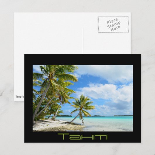 Zwarte tekst briefkaart van het Pacifische palmstr (Voorkant / Achterkant)