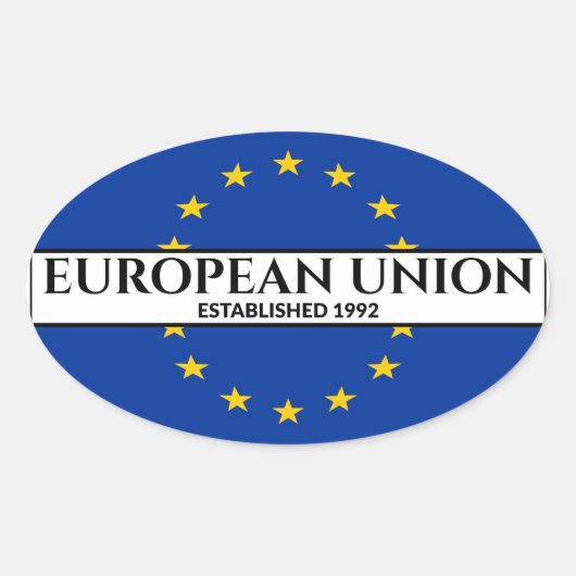 Zwarte tekst Europese Unie Vlag van 1992 Ovale Sticker (Voorkant)